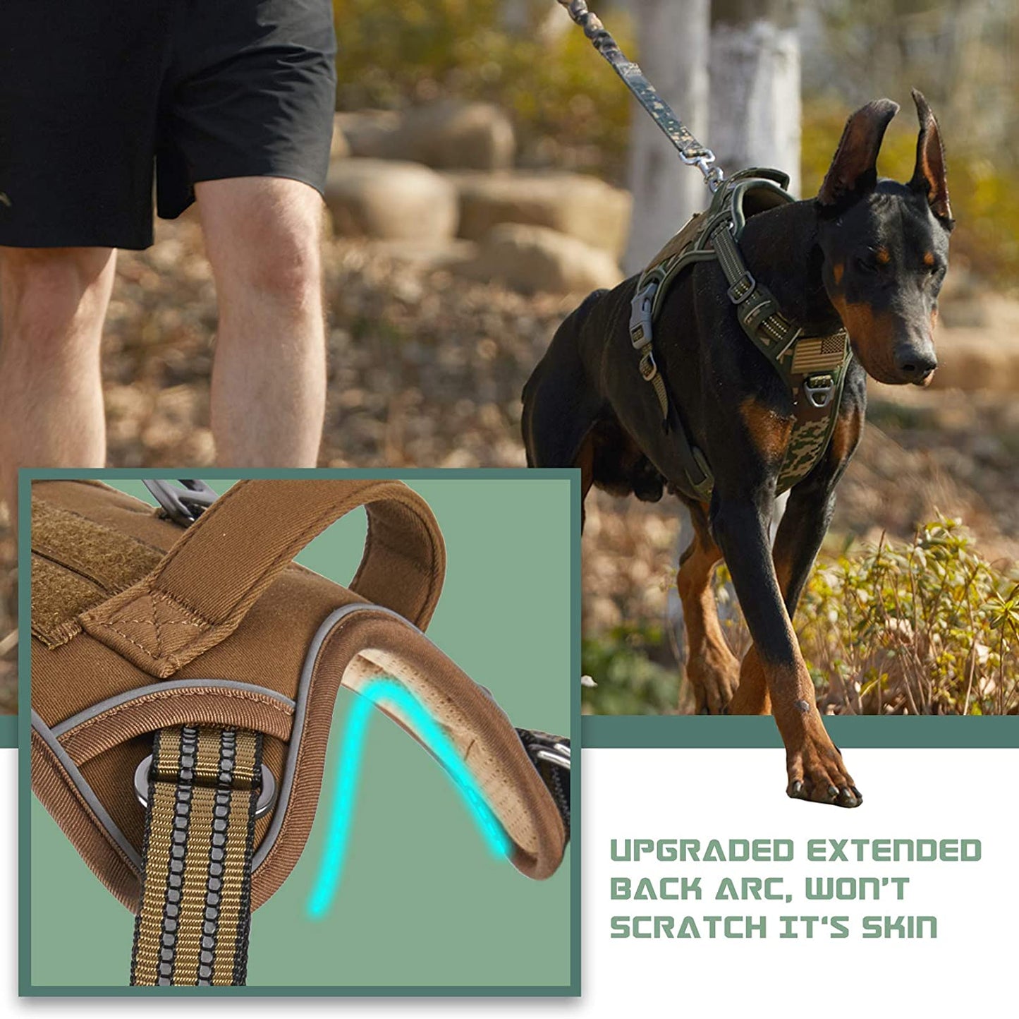 Tactical No-Pull Dog Harness for Large Breeds, Adjustable Reflective Vest with Handle for Training and Walking, Brown, Size L