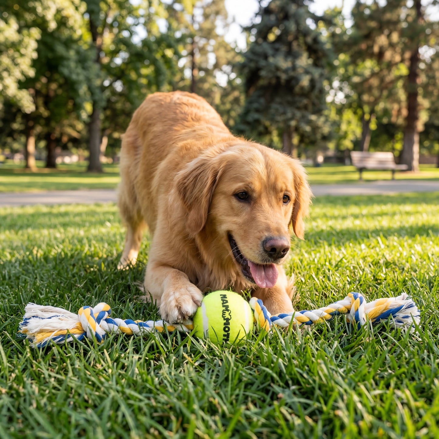 Flossy Chews Medium 3-Knot Rope Tug Dog Toy with Tennis Ball, 20 In