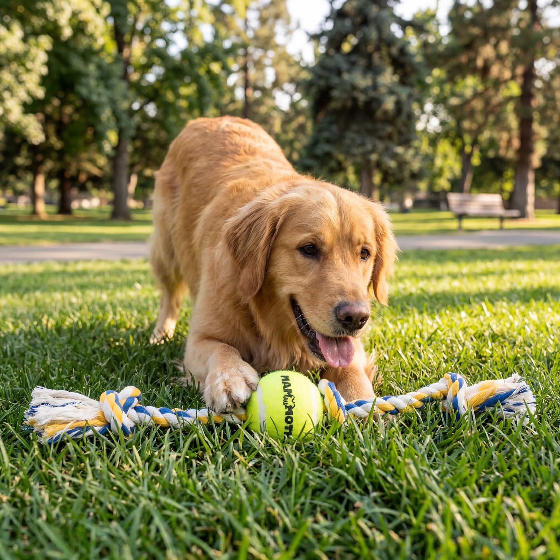 Flossy Chews Medium 3-Knot Rope Tug Dog Toy with Tennis Ball, 20 In