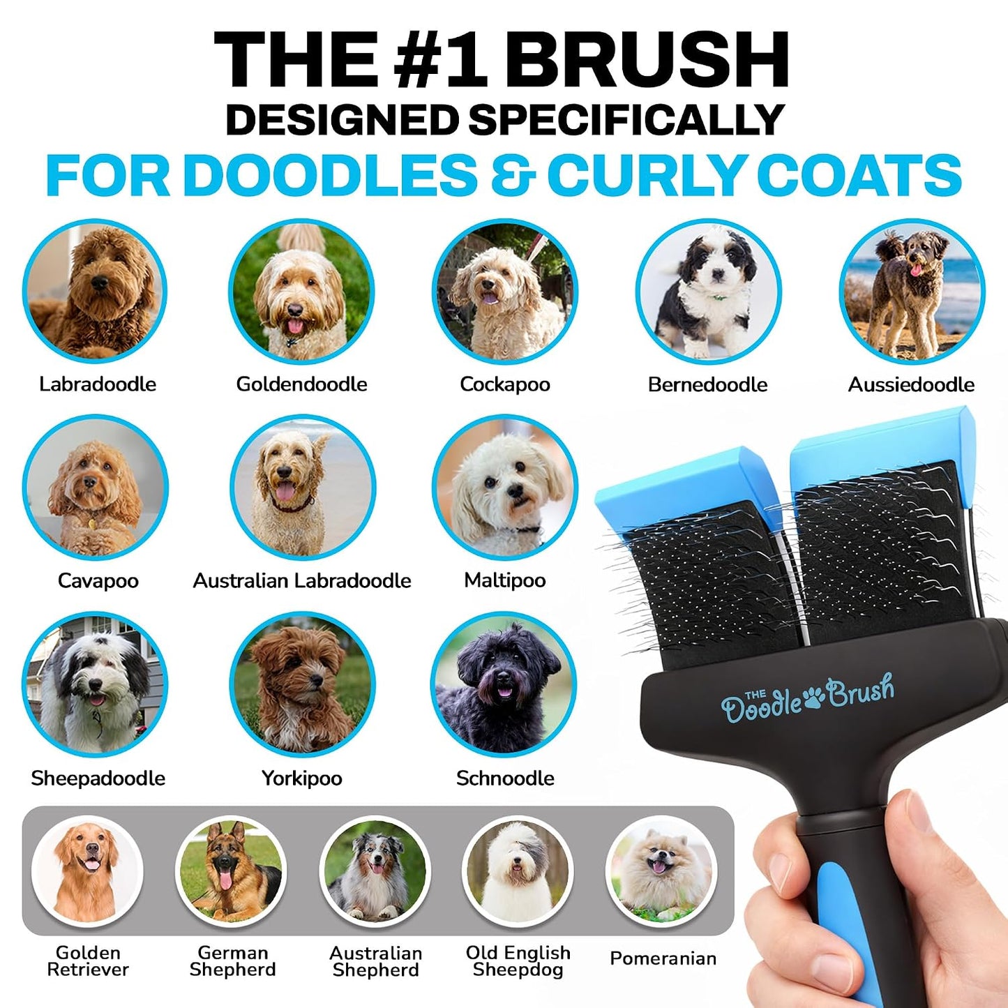 Slicker Dog Brushes Curly Coat Detangler, Double Head