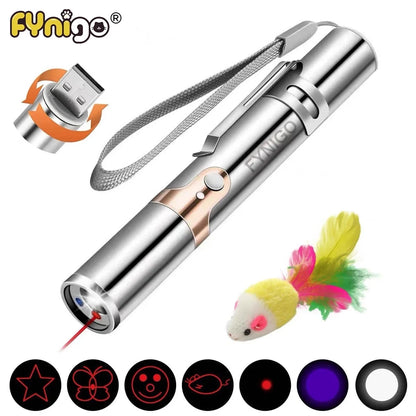 Rechargeable Interactive Cat Laser Pointer Toy with Mouse Accessory - Silver