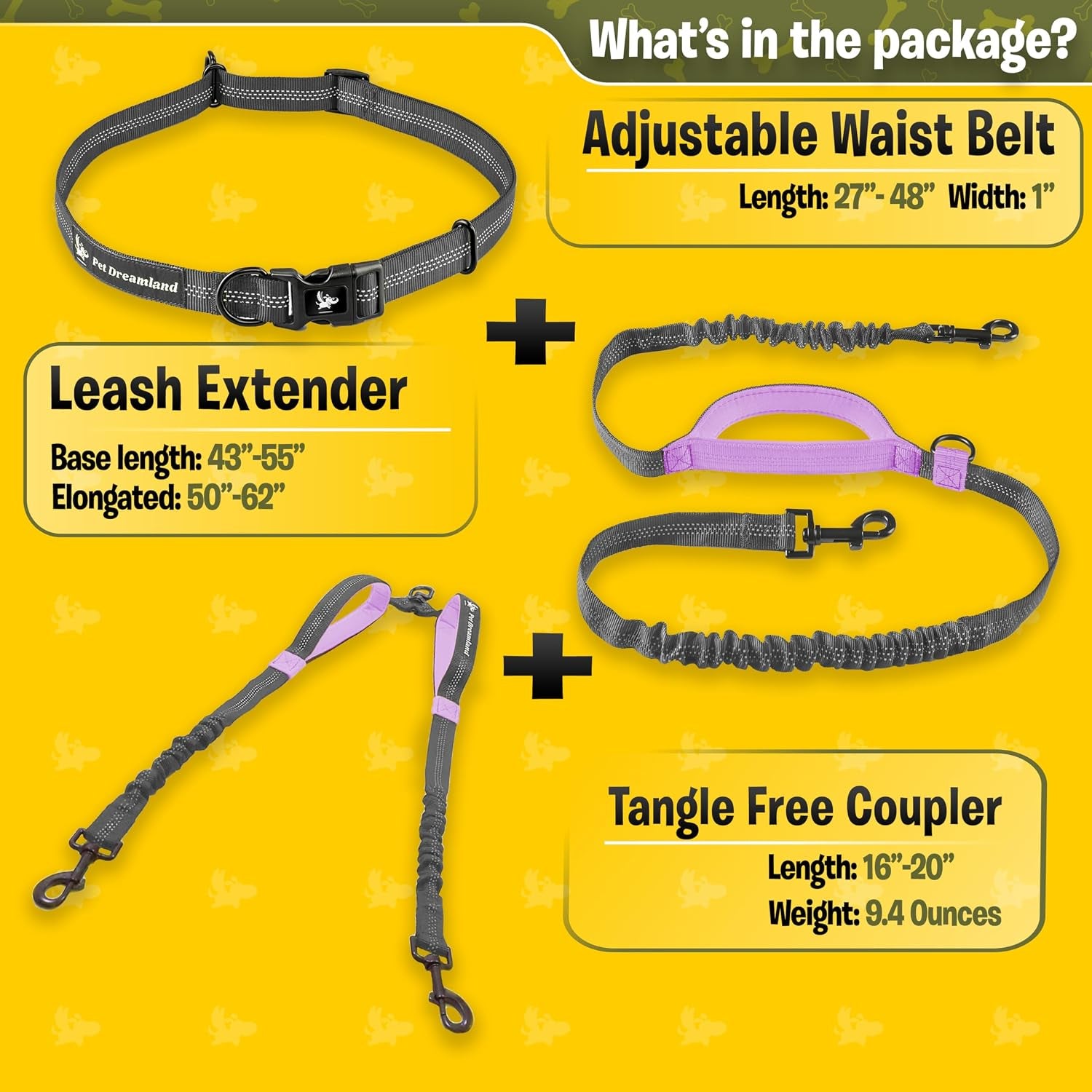 Premium Hands-Free Dual Dog Leash for Large Breeds - Innovative Waist Leash for Tangle-Free Walking of Two Dogs (Dark Grey & Pink)