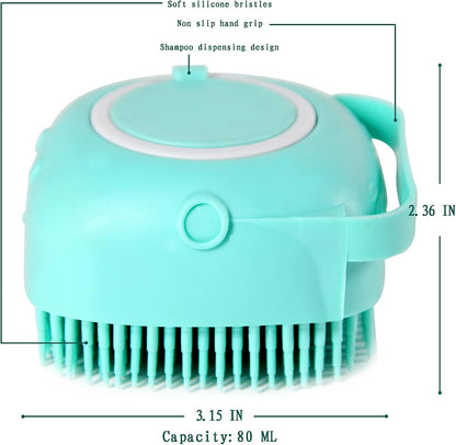 Pet Bath Brush Dog Shampoo Dispenser Dog Bath Brush Scrubber (Blue)