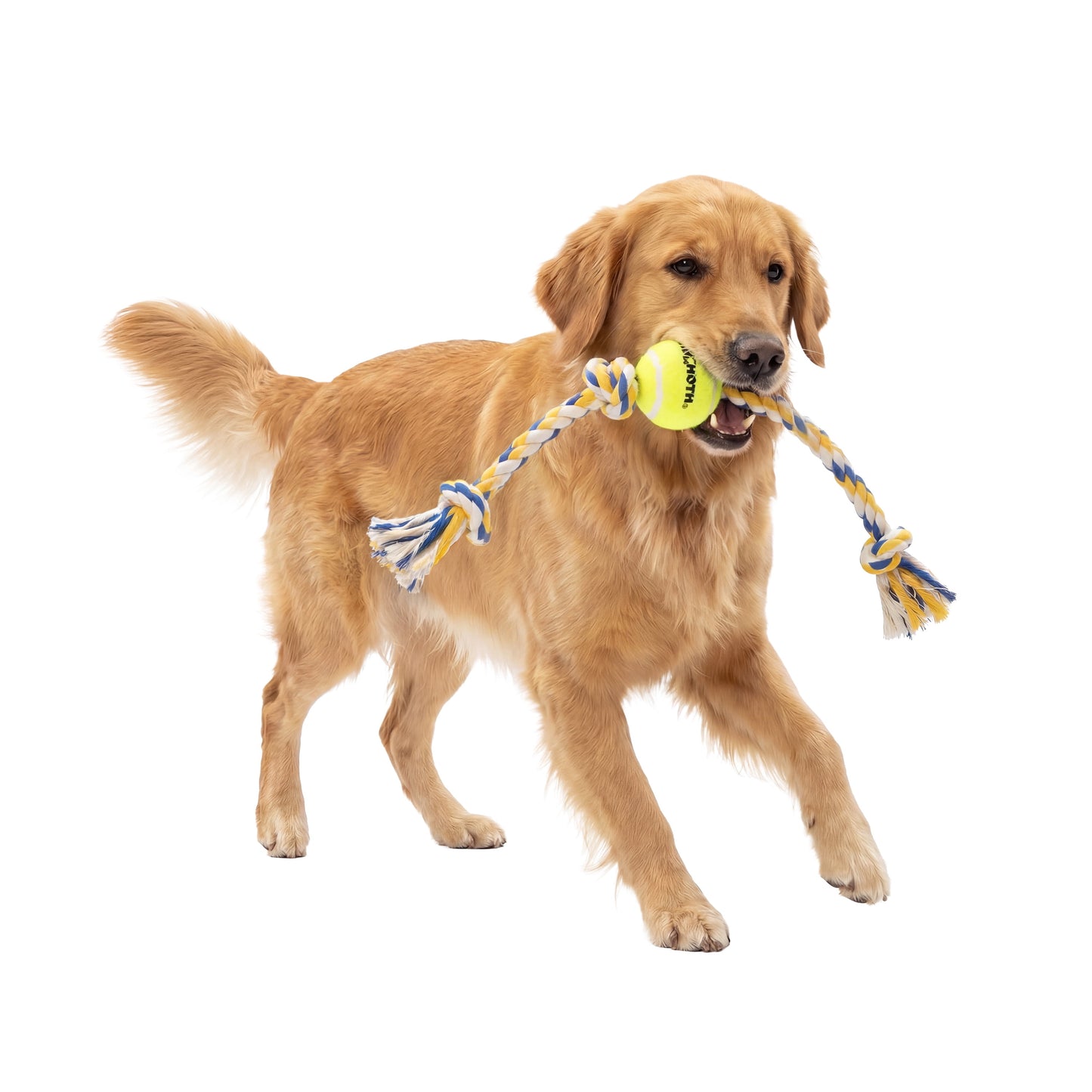 Flossy Chews Medium 3-Knot Rope Tug Dog Toy with Tennis Ball, 20 In