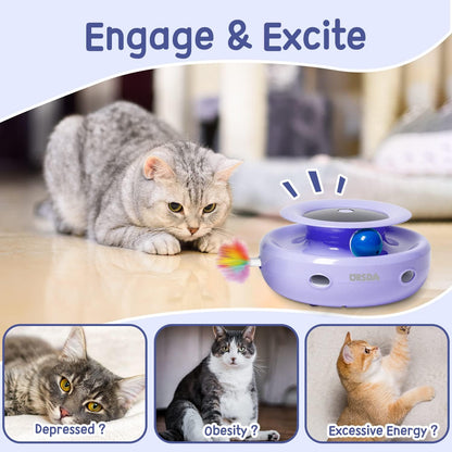 2-in-1 Interactive Cat Toys for Indoor Use, Automatic Cat Toy Balls and Mice with Feather Attachments, Dual Power Supply, Adjustable Speed, Auto On/Off Functionality