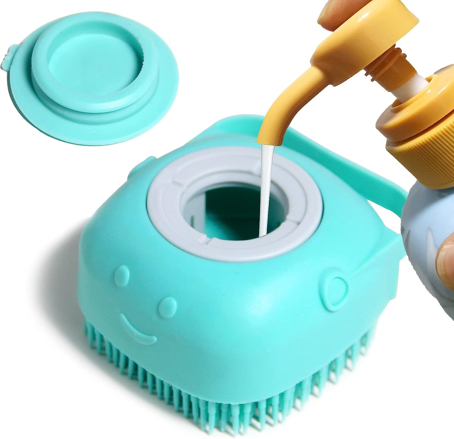 Pet Bath Brush Dog Shampoo Dispenser Dog Bath Brush Scrubber (Blue)