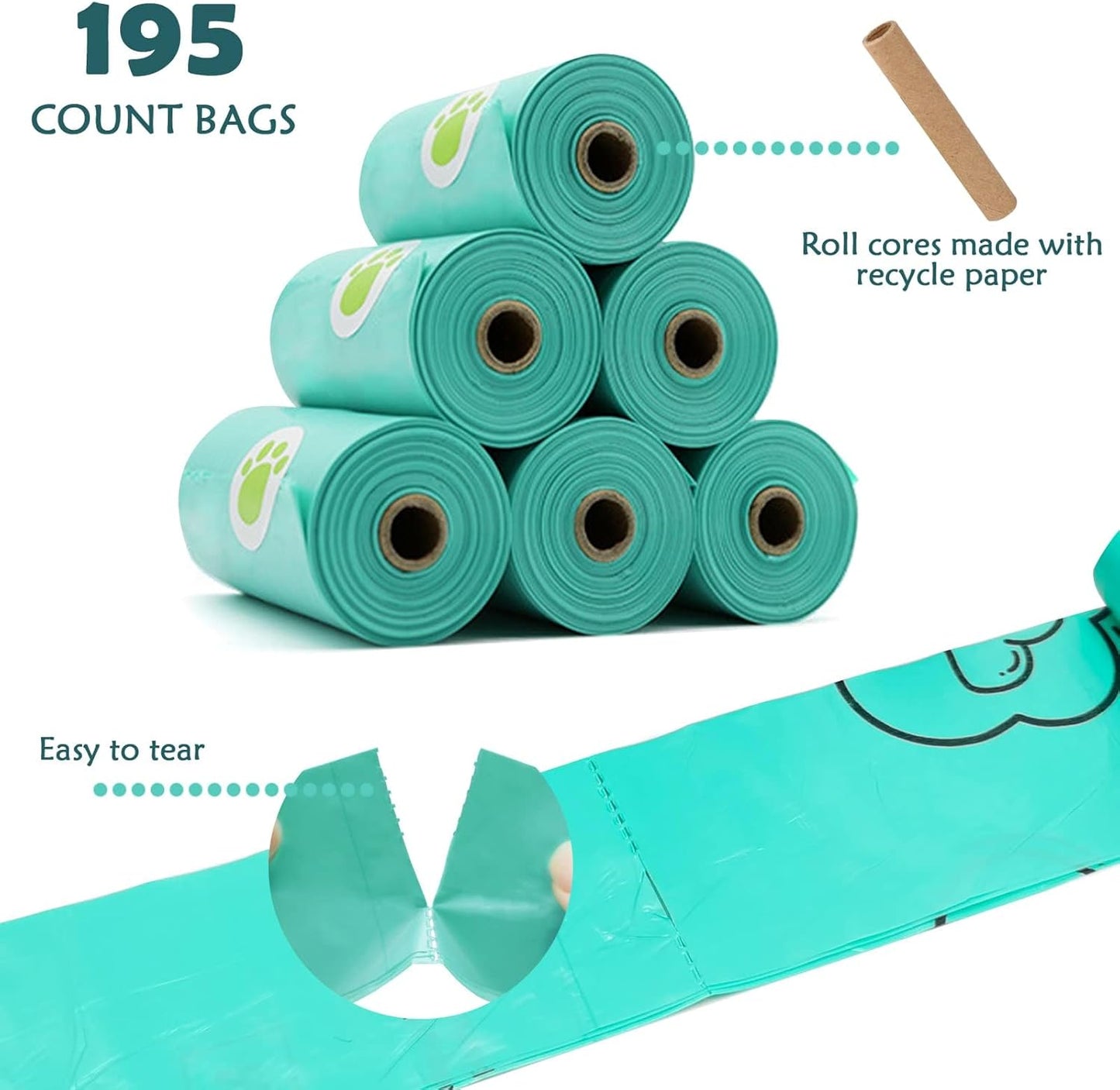 Dog Waste Bag Dispenser with Leak-Proof Scented Bags and Secure Carabiner - Includes 195 Bags, Blue