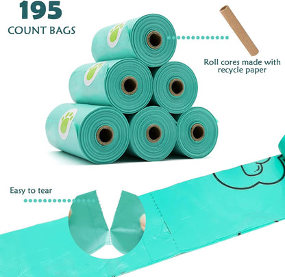Dog Waste Bag Dispenser with Leak-Proof Scented Bags and Secure Carabiner - Includes 195 Bags, Blue