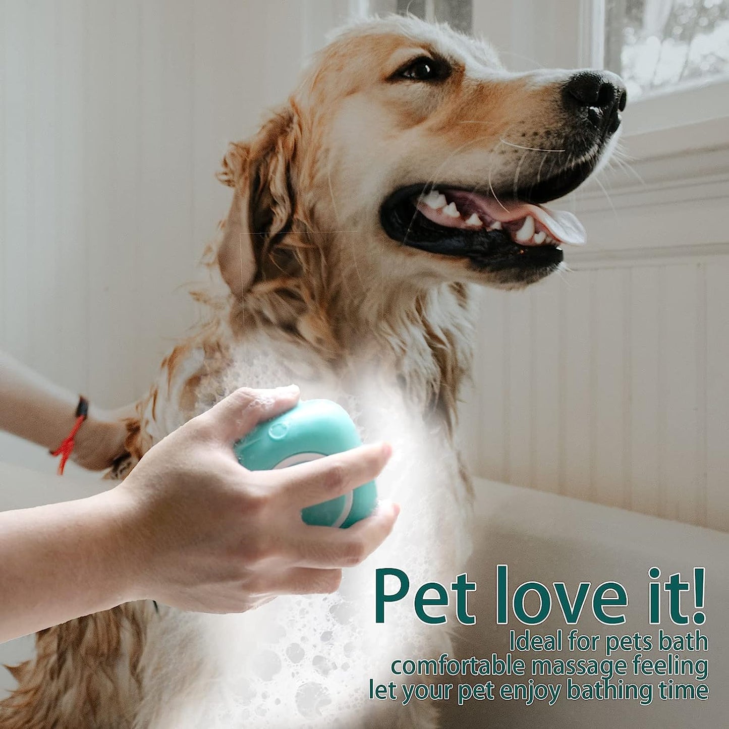 Pet Bath Brush Dog Shampoo Dispenser Dog Bath Brush Scrubber (Blue)
