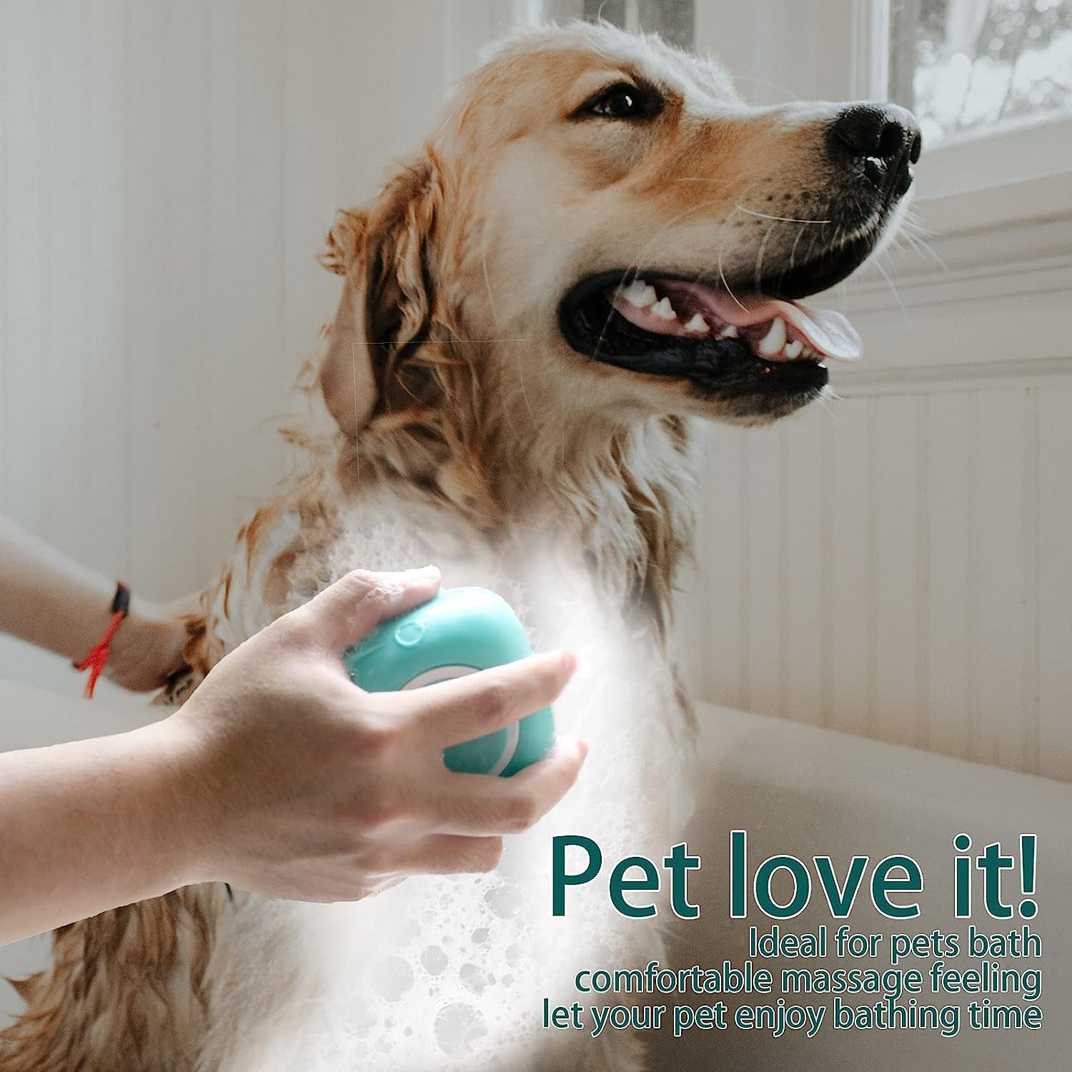 Pet Bath Brush Dog Shampoo Dispenser Dog Bath Brush Scrubber (Blue)