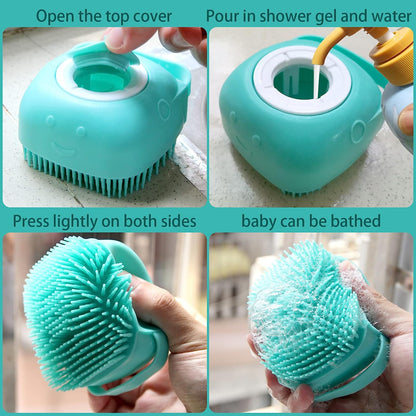Pet Bath Brush Dog Shampoo Dispenser Dog Bath Brush Scrubber (Blue)