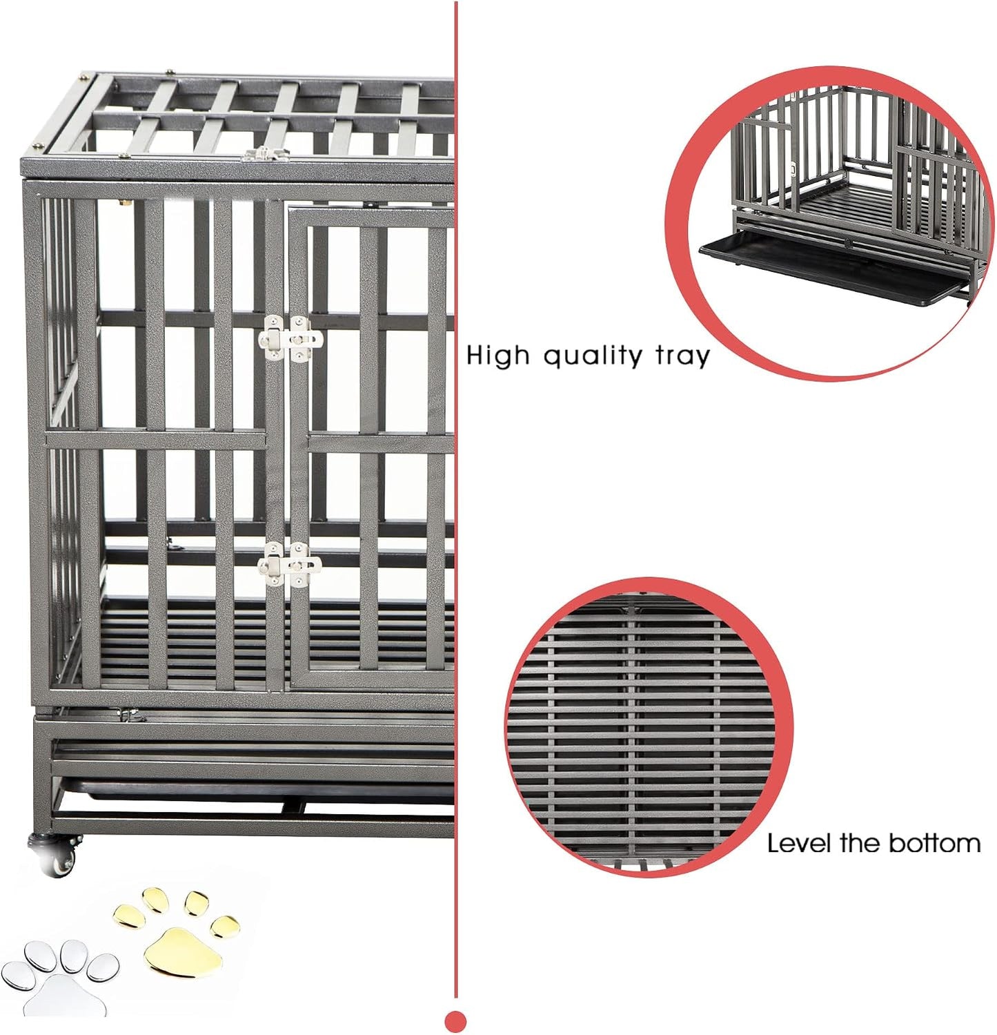 42-Inch Heavy-Duty Metal Dog Cage Pet Kennel with Wheels, I-Shape Design, Silver Finish
