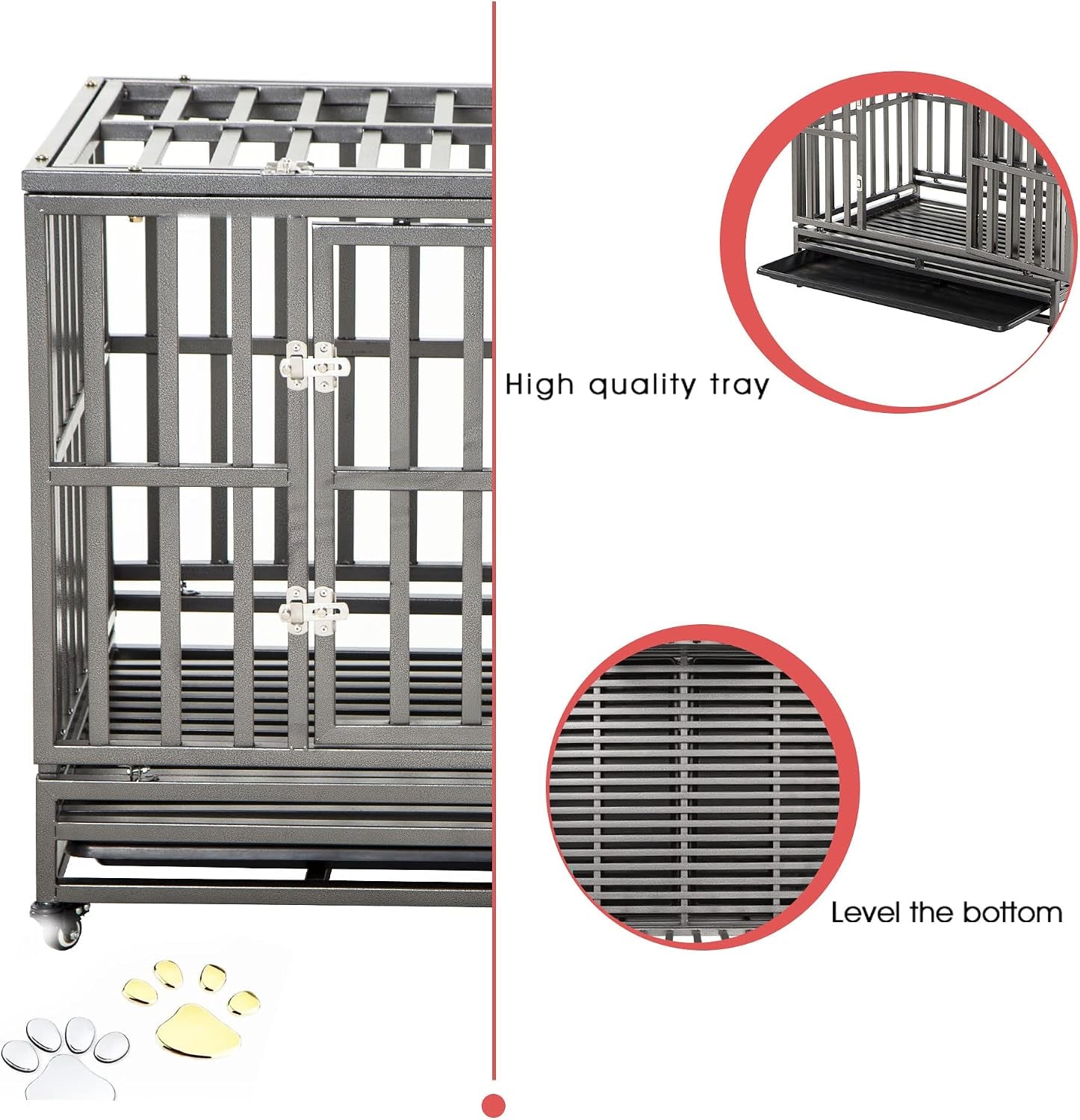 42-Inch Heavy-Duty Metal Dog Cage Pet Kennel with Wheels, I-Shape Design, Silver Finish