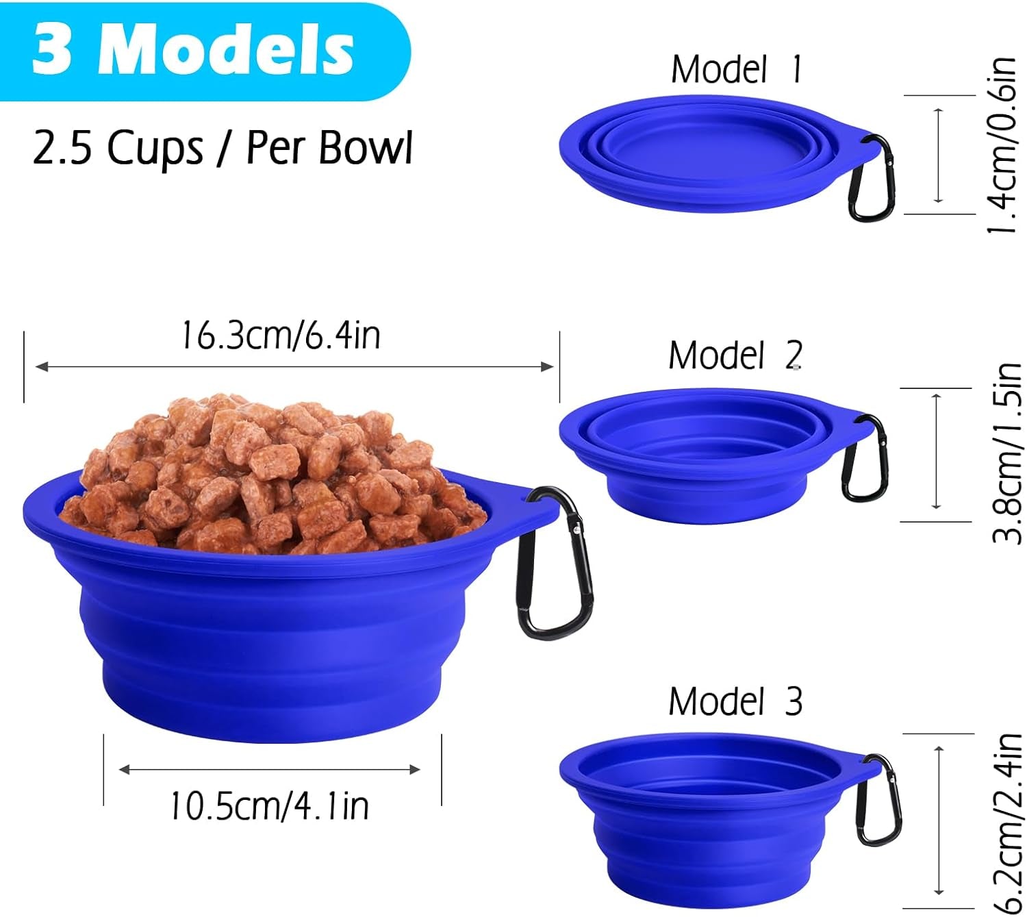 2-Pack BPA-Free Silicone Collapsible Dog Bowls - Portable, Foldable, Dishwasher Safe Travel Feeding Dishes for Dogs and Cats with 2 Carabiners (Army Green, Blue)