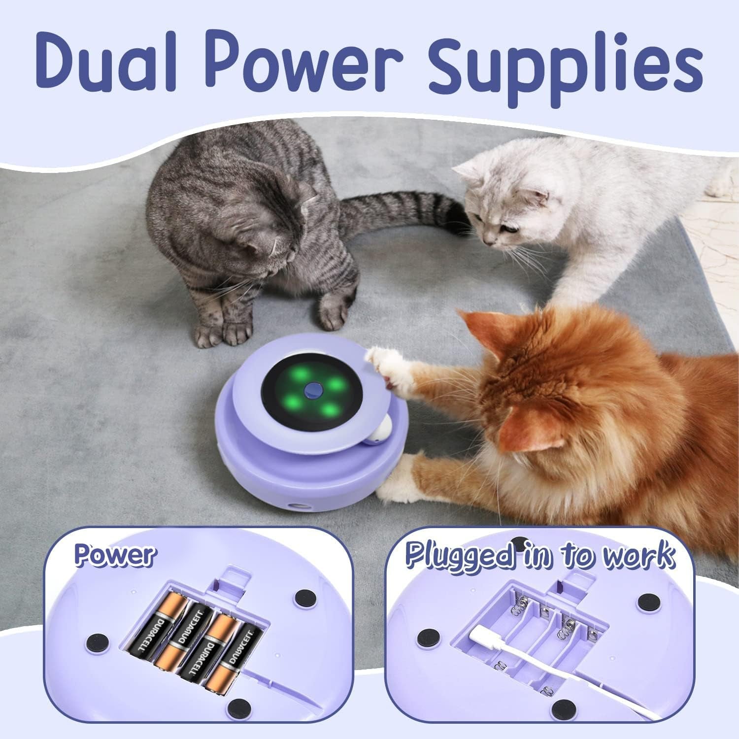 2-in-1 Interactive Cat Toys for Indoor Use, Automatic Cat Toy Balls and Mice with Feather Attachments, Dual Power Supply, Adjustable Speed, Auto On/Off Functionality