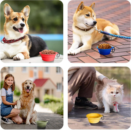 2-Pack BPA-Free Silicone Collapsible Dog Bowls - Portable, Foldable, Dishwasher Safe Travel Feeding Dishes for Dogs and Cats with 2 Carabiners (Army Green, Blue)