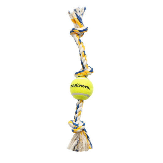 Flossy Chews Medium 3-Knot Rope Tug Dog Toy with Tennis Ball, 20 In