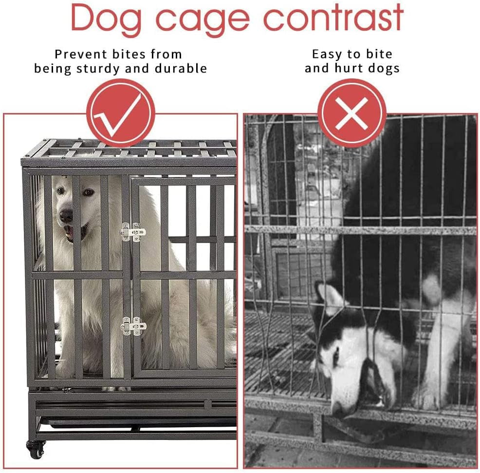 42-Inch Heavy-Duty Metal Dog Cage Pet Kennel with Wheels, I-Shape Design, Silver Finish