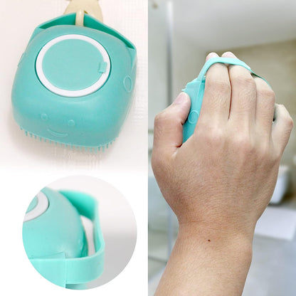 Pet Bath Brush Dog Shampoo Dispenser Dog Bath Brush Scrubber (Blue)
