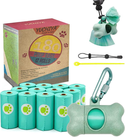 Dog Waste Bag Dispenser with Leak-Proof Scented Bags and Secure Carabiner - Includes 195 Bags, Blue