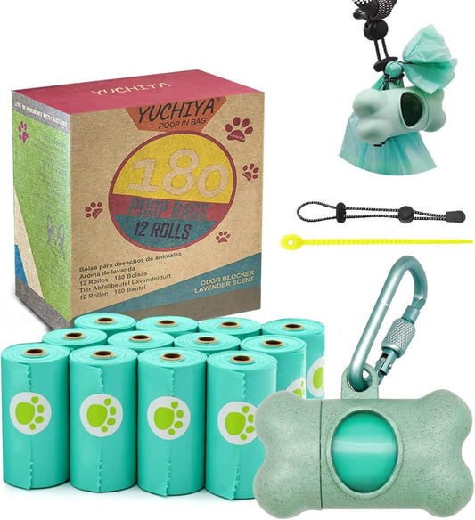 Dog Waste Bag Dispenser with Leak-Proof Scented Bags and Secure Carabiner - Includes 195 Bags, Blue