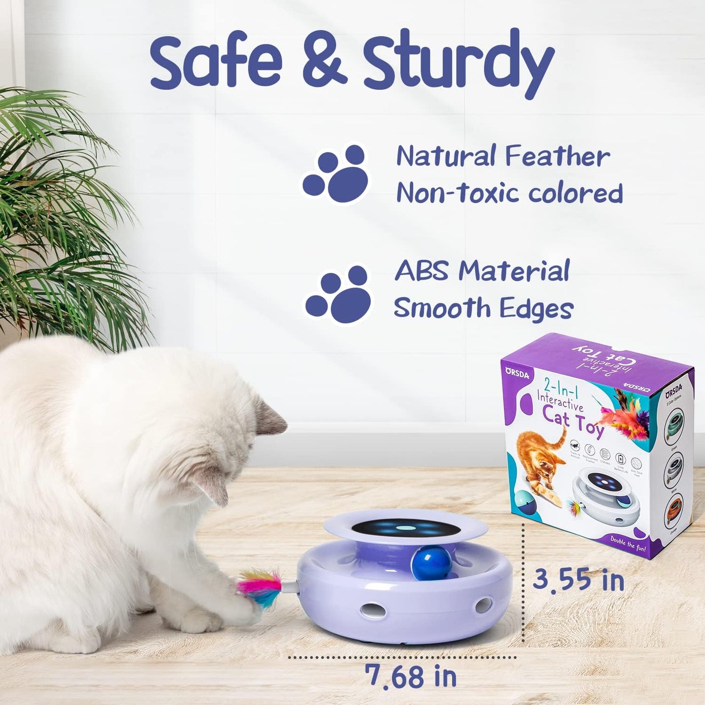 2-in-1 Interactive Cat Toys for Indoor Use, Automatic Cat Toy Balls and Mice with Feather Attachments, Dual Power Supply, Adjustable Speed, Auto On/Off Functionality