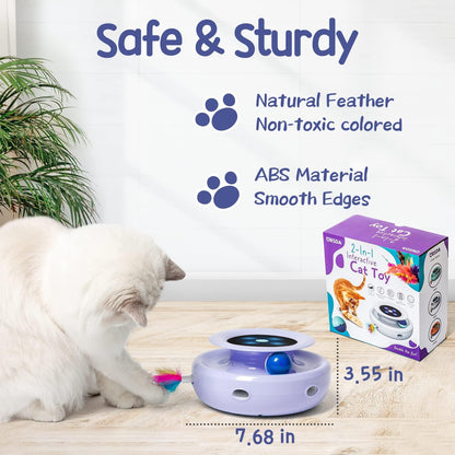 2-in-1 Interactive Cat Toys for Indoor Use, Automatic Cat Toy Balls and Mice with Feather Attachments, Dual Power Supply, Adjustable Speed, Auto On/Off Functionality