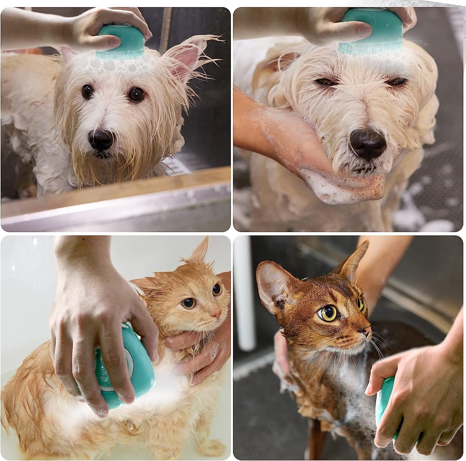 Pet Bath Brush Dog Shampoo Dispenser Dog Bath Brush Scrubber (Blue)