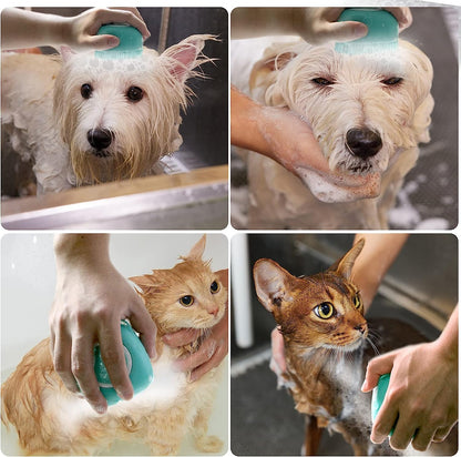 Pet Bath Brush Dog Shampoo Dispenser Dog Bath Brush Scrubber (Blue)