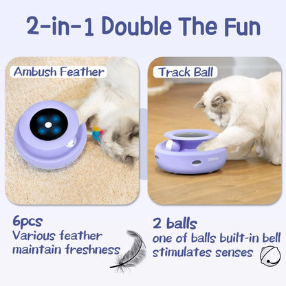 2-in-1 Interactive Cat Toys for Indoor Use, Automatic Cat Toy Balls and Mice with Feather Attachments, Dual Power Supply, Adjustable Speed, Auto On/Off Functionality